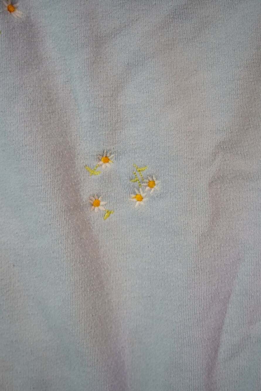 The Great Flower Embroidered Shrunken Bubble Sweatshirt in Light Blue - Picture 2 of 3